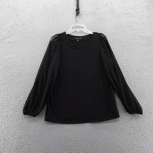Gibsonlook Black Sheer Sleeve Long Sleeve Top Womens Size Small Blouse NEW